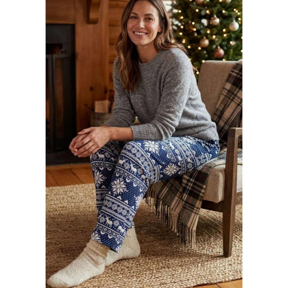 New Magellan Flannel Lounge Moonlight Ocean Fair Isle Pant Women's Size Large
